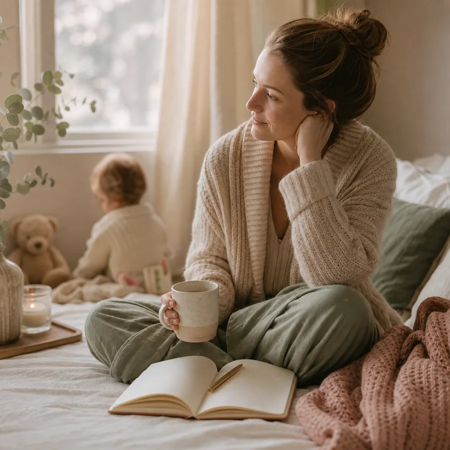 A mother taking a quiet pause beside her journal